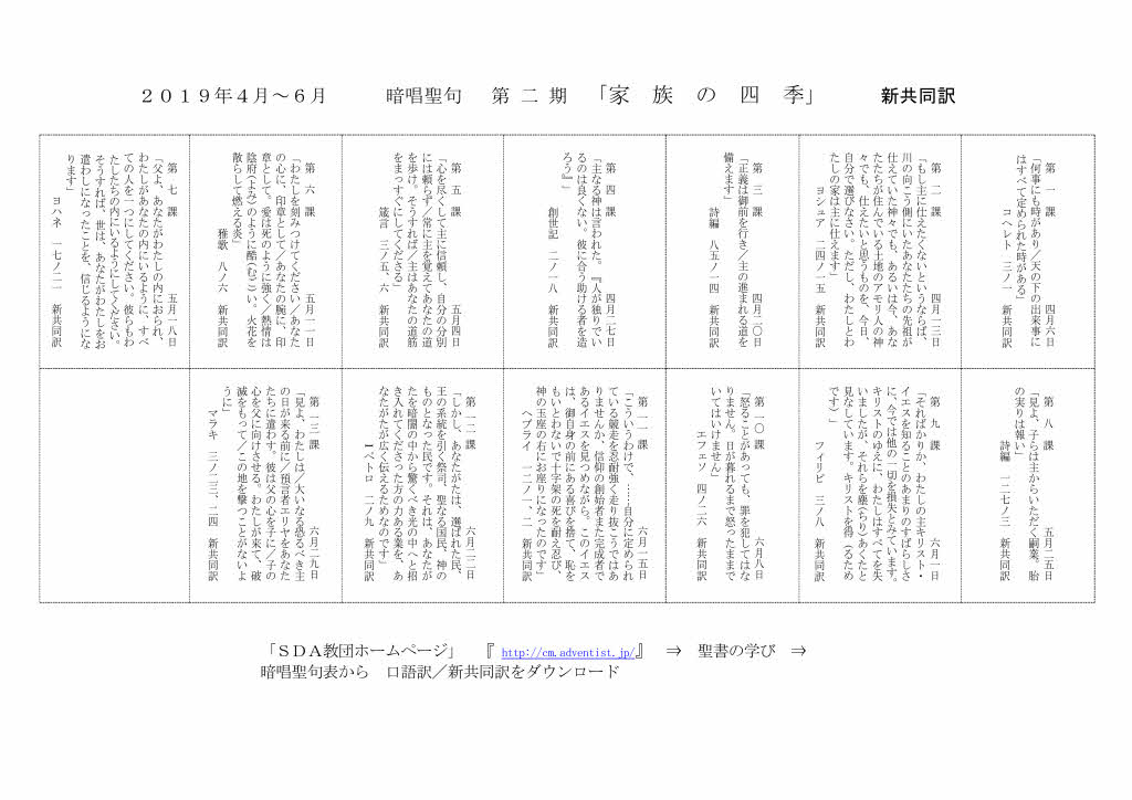 聖書研究ガイドの暗唱聖句表2019年第２期
